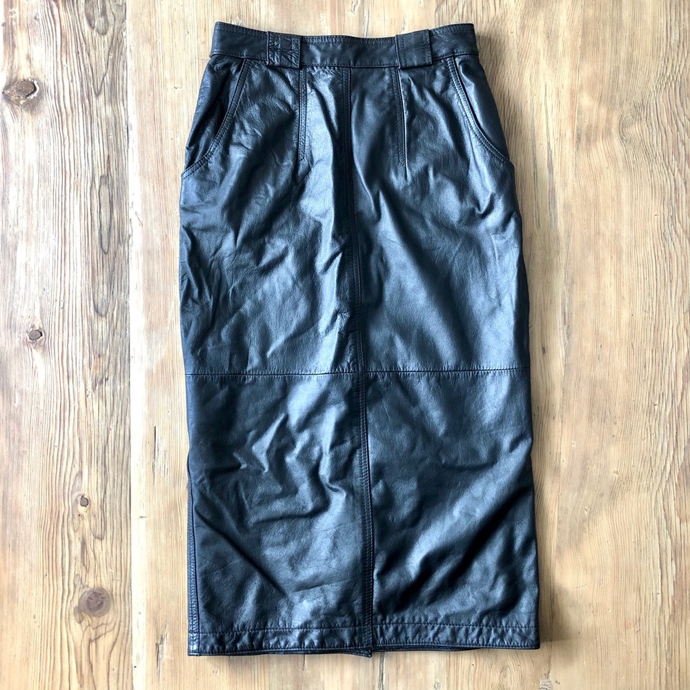 Black Midi Leather Skirt
